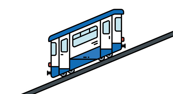 Funicular railway car climbing a steep slope
