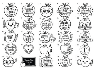 Fototapeta premium Teacher appreciation collection hand lettered quotes illustrations for educational resources and gifts