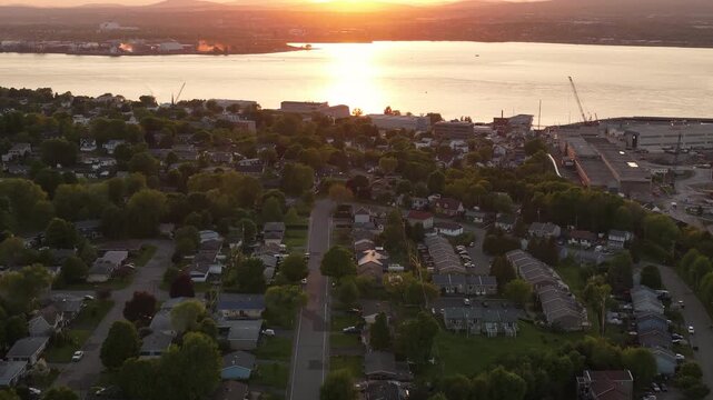 Aerial view of Quebec City and Levis straddling the St Laurence River