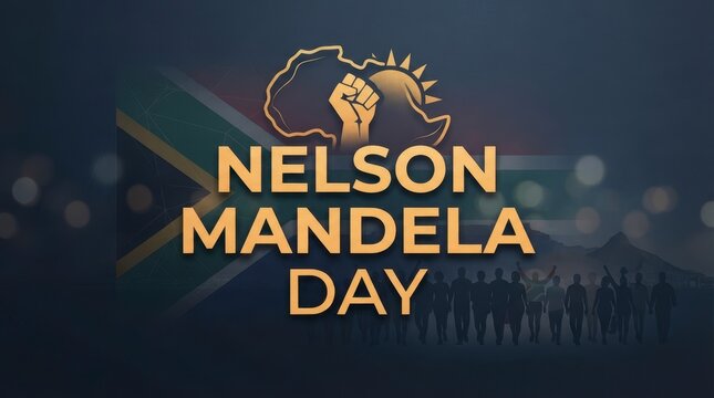 Nelson mandela day retro text with clenched fist icon