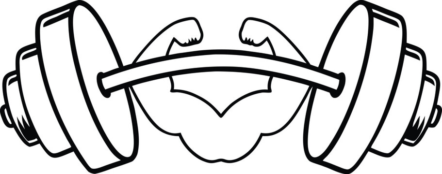 Barbell with Flexing Biceps Outline Illustration Keywords: barbell, biceps, muscles, flexing