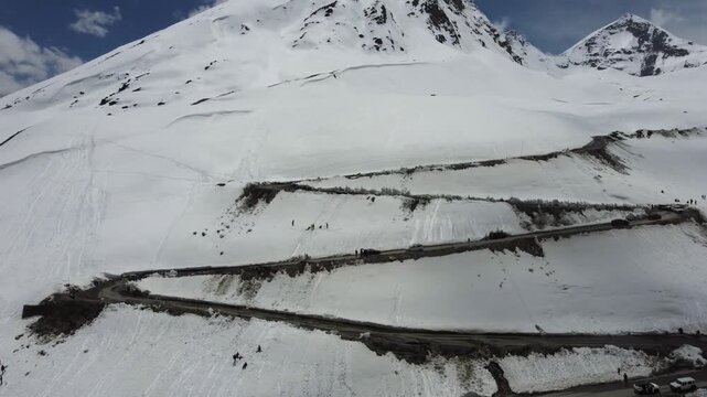 Adventure Route Through Snow Covered Himalayan Mountains Aerial Footage
