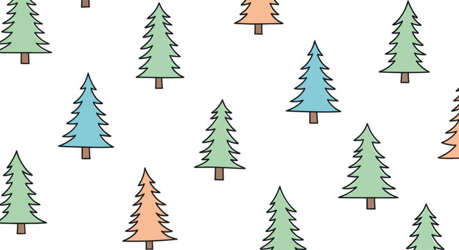 Hand Drawn Pine Tree Seamless Pattern