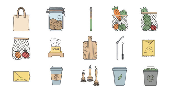 Zero Waste Lifestyle Icon Set