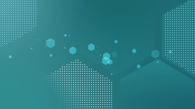 Abstract technology background with hexagon shapes dotted patterns and floating geometric elements animation