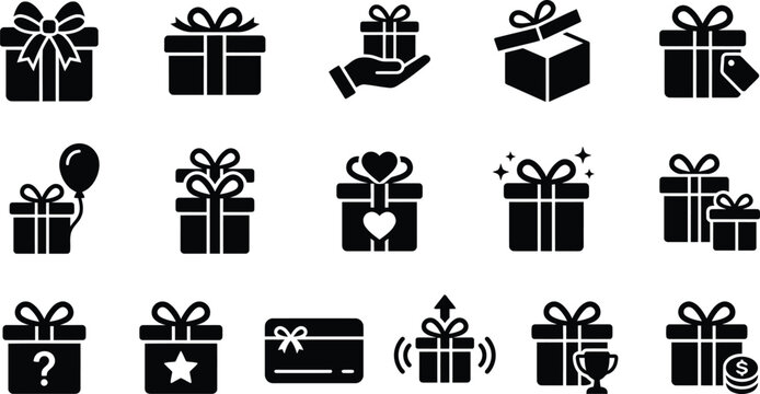 Black and white gift box icons set