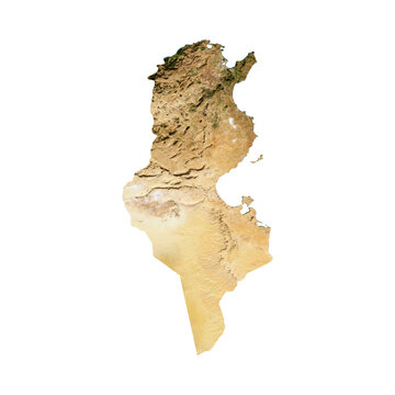 Tunisia Geological Map with Hillshade Relief, High Resolution Terrain PNG