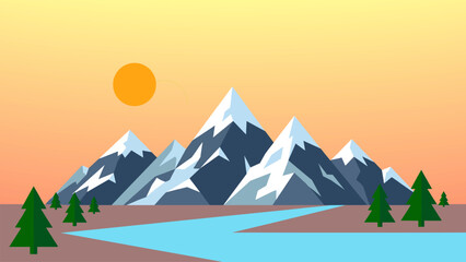 Beautiful alpine mountain range with river and natural landscape composition. Great for travel websites, exploration themes and nature backgrounds. © yossi