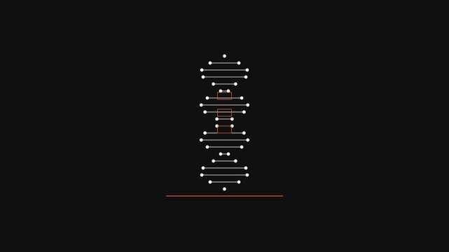 Abstract dna helix animation with digital data nodes and geometric lines on 4k black background genetics