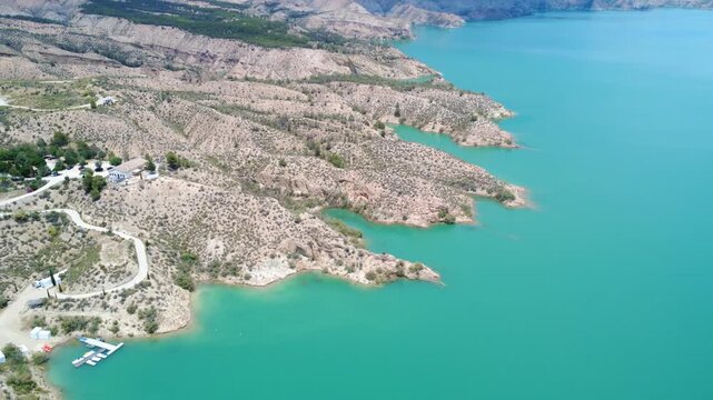 Aerial view of negratin reservoir coastline in granada