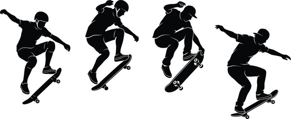 Silhouette of skateboarder in different poses © SHOFIQUL