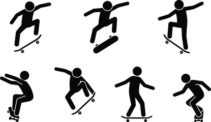 Black silhouette skateboarders performing tricks © SHOFIQUL