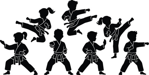 Silhouette of children practicing karate © SHOFIQUL