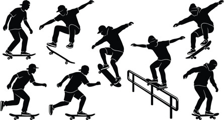 Black silhouette skateboarder performing tricks © SHOFIQUL