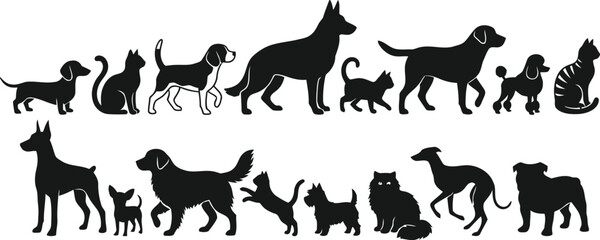 Black silhouettes of various dogs and cats © SHOFIQUL