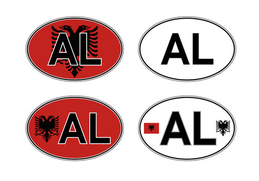 Albania, oval international vehicle registration code license plate sticker, vector illustration