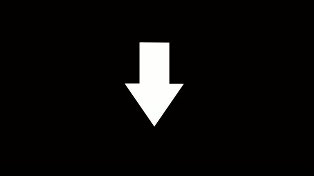 Animated arrow pointing down on black background.Abstract glowing down arrow icon animation
