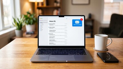 Laptop displaying email notification on screen in a home office setting © Photos for you 