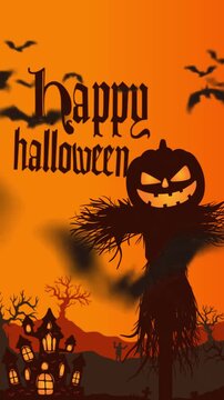 Happy Halloween, orange halloween vertical background