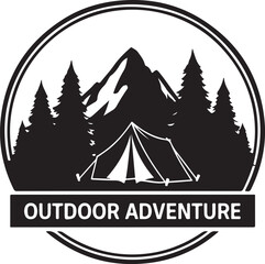 Obraz premium Outdoor Adventure Camping Mountain Forest Black Silhouette Vector Logo