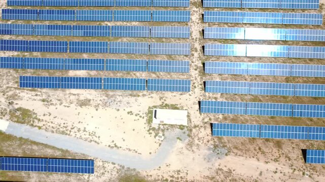 Aerial view of a solar farm generating green energy