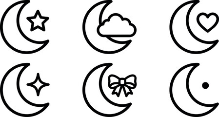 Obraz premium Black and white moon icons with star cloud heart bow and dot