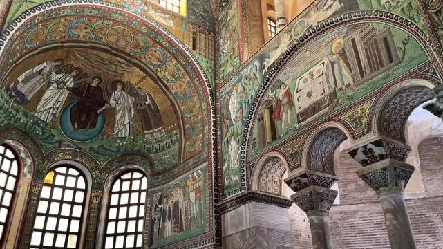 Ornate Byzantine Mosaics and Arched Alapse Inside Basilica of San Vitale in Ravenna
