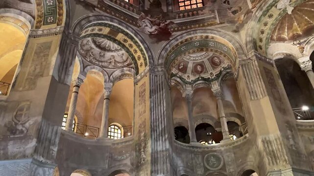Ornate Byzantine Mosaics and Arched Alapse Inside Basilica of San Vitale in Ravenna