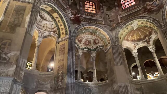 Ornate Byzantine Mosaics and Arched Alapse Inside Basilica of San Vitale in Ravenna