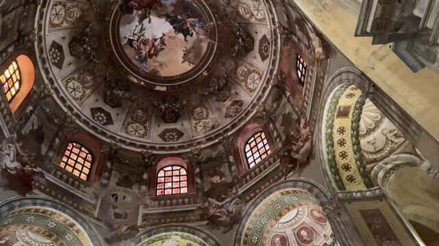 Ornate Byzantine Mosaics and Arched Alapse Inside Basilica of San Vitale in Ravenna
