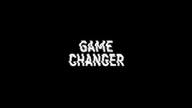 game changer text glitch effect animation title banner on background. word game changer glitch for intro, trailer, loop announcement 4k video