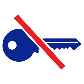 Key shape rendered in blue silhouette is invalidated by a red prohibition bar to signify a lack of access.