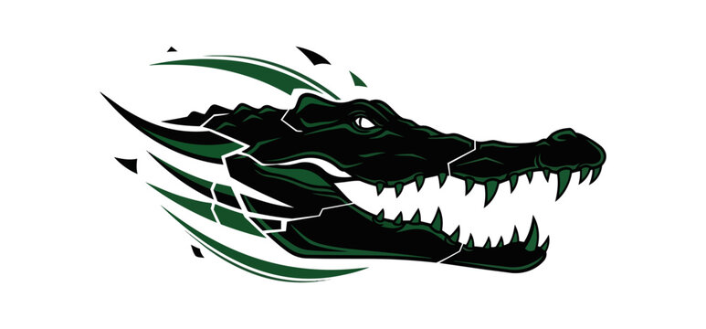 Stylized alligator head silhouette on black background