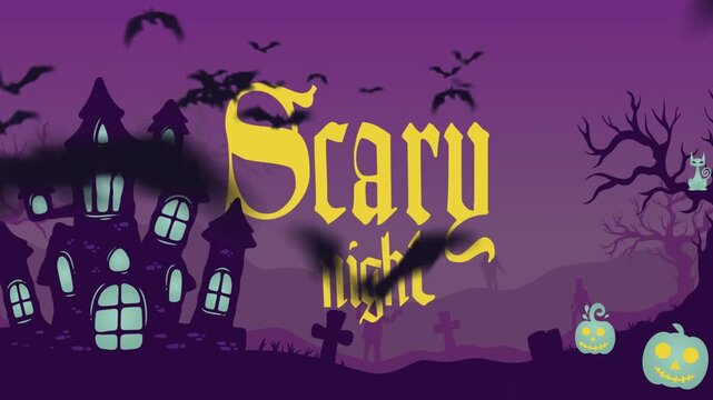 Scary Night, purple yellow contrast halloween background