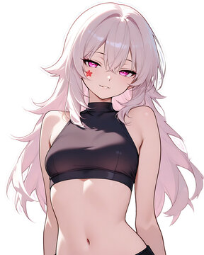 Fashionable Pink Hair Anime Girl Wearing Modern Outfit