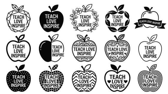 Collection of 'teach love inspire' apple vector logos for education