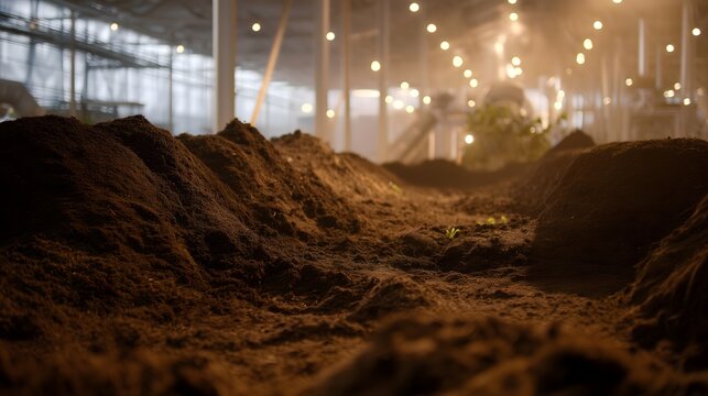 Ultra realistic cinematic shot of dark organic topsoil being loaded