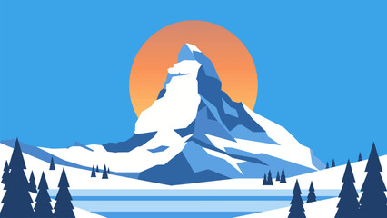 Scenic snow mountain landscape with bright sunrise and winter atmosphere. Perfect for travel banners, outdoor themes, tourism content and nature backgrounds. © yossi
