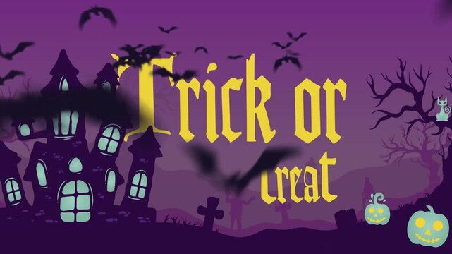 Trick or Treat, purple yellow contrast halloween background