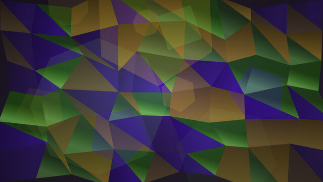 Abstract low poly geometric background with dark purple and green triangles in a modern polygonal design style