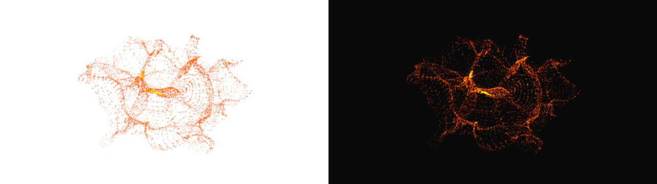 PNG image of Abstract glowing orange particle explosion featuring dynamic swirling motion and vibrant light energy patterns rendered perfectly on transparent background