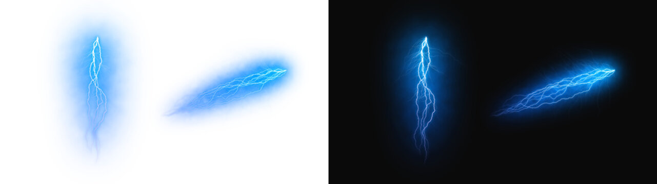 PNG image of Bright glowing blue electric lightning bolts featuring intricate jagged branching patterns with intense energy discharge effects on transparent background
