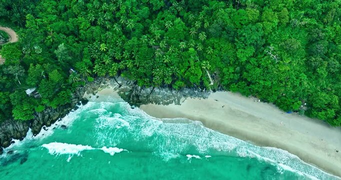 aerial view blue sea around white sand beach at freedom beach Patong Phuket. 
Freedom beach is pure nature with out any building.
abstract nature background.Gradient color. perfect nature background