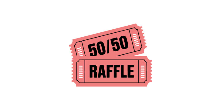 50/50 raffle tickets icon, red lottery tickets, gaming, chance, luck