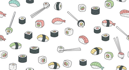 Hand Drawn Sushi Seamless Pattern © marhandra