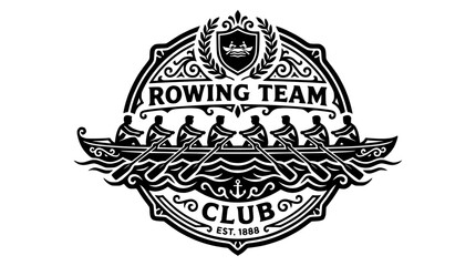 Rowing team club badge with crew in boat. © Zapheline