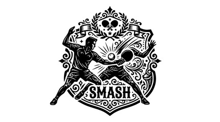Smash sports emblem with player hitting a ball. © Zapheline