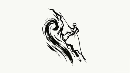 Rock climber ascending steep mountain peak wave. © Zapheline