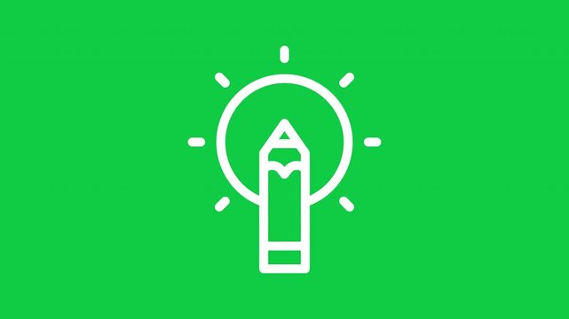 Animated glowing pencil idea outline icon on green chroma background