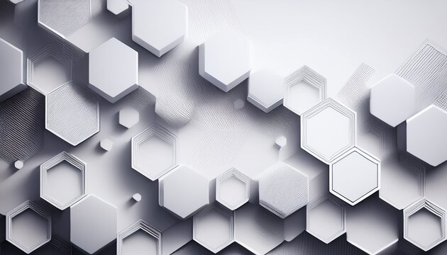 Abstract Geometric White Surface With Hexagonal Shapes Showing On The Right Side Digital Geometric Abstraction With Lines And Dots Abstract Hexagon Honeycomb White Background